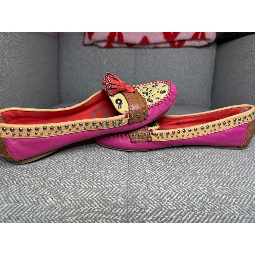 Sam Edelman Aurora Pink Tan Studded Leather Tassel‎ Loafers Moccasins Flats 8.5M - Picture 13 of 14
